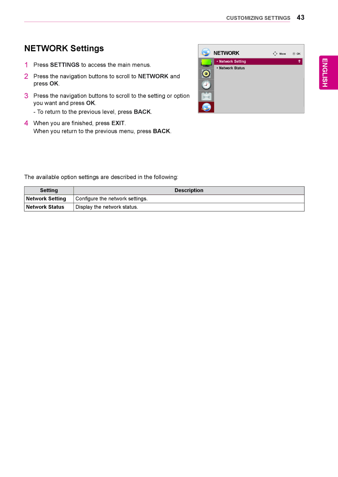 LG Electronics 55LS35A, 65LS33A, 55LS33A, 42LS33A, 32LS33A, 42LS35A, 47LS35A, 47LS33A owner manual Network Settings 