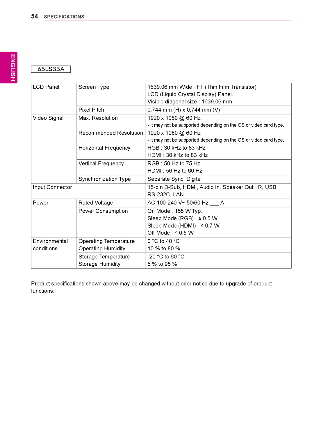 LG Electronics 47LS35A, 55LS33A, 42LS33A, 55LS35A, 32LS33A, 42LS35A, 47LS33A owner manual 65LS33A 