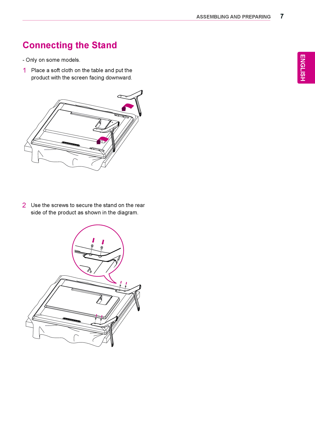 LG Electronics 47LS33A, 65LS33A, 55LS33A, 42LS33A, 55LS35A, 32LS33A, 42LS35A, 47LS35A owner manual Connecting the Stand 