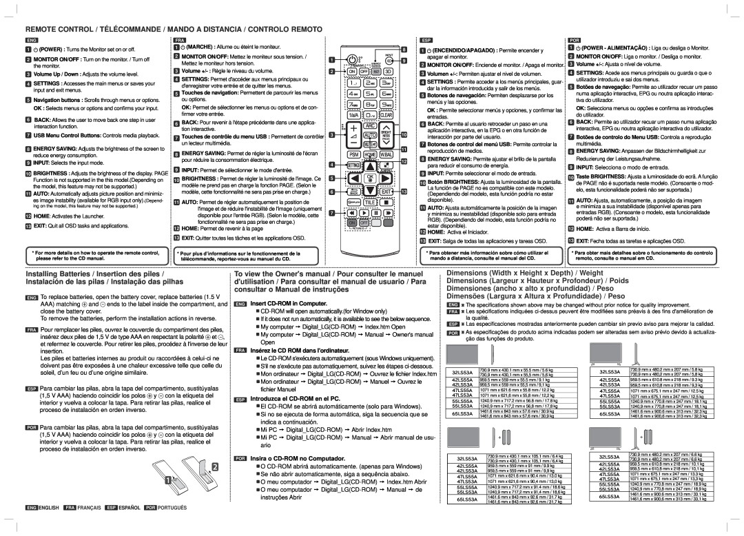 LG Electronics 55LS53A Remote Control / Télécommande / Mando A Distancia / Controlo Remoto, ENG Insert CD-ROM in Computer 