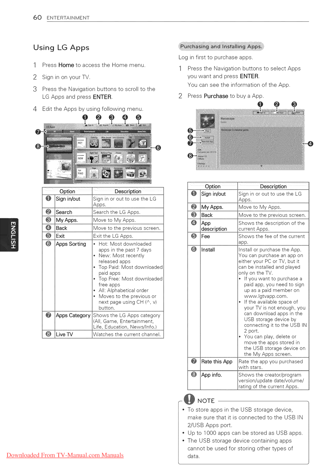 LG Electronics 47LV5400, 65LW6500, 60PZ950U, 60PZ750, 55LV5400, 55LV3700, 55LV5500, 55LK530, 50PZ950U, 50PZ750 manual Using LG Apps 