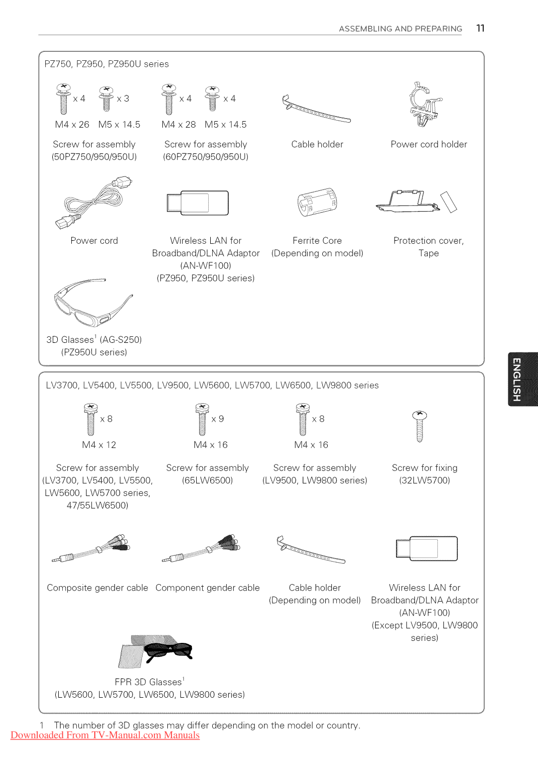 LG Electronics 47LV3700, 65LW6500, 60PZ950U, 60PZ750, 55LV5400, 55LV3700, 55LV5500 For assembly Screw for fixing LV3700 LV5400 