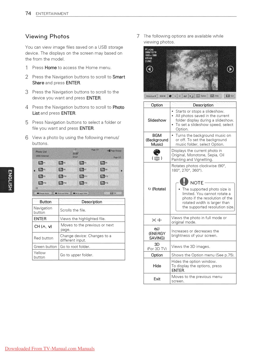 LG Electronics 50PZ950U, 65LW6500, 60PZ950U, 60PZ750, 55LV5400, 55LV3700, 55LV5500, 55LK530 Viewing Photos, Bgm, Energy Saving 