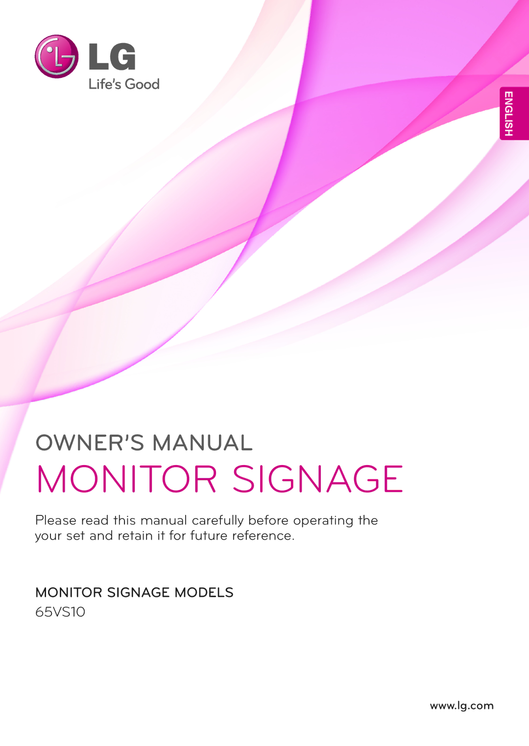 LG Electronics 65VS10 owner manual Monitor Signage 