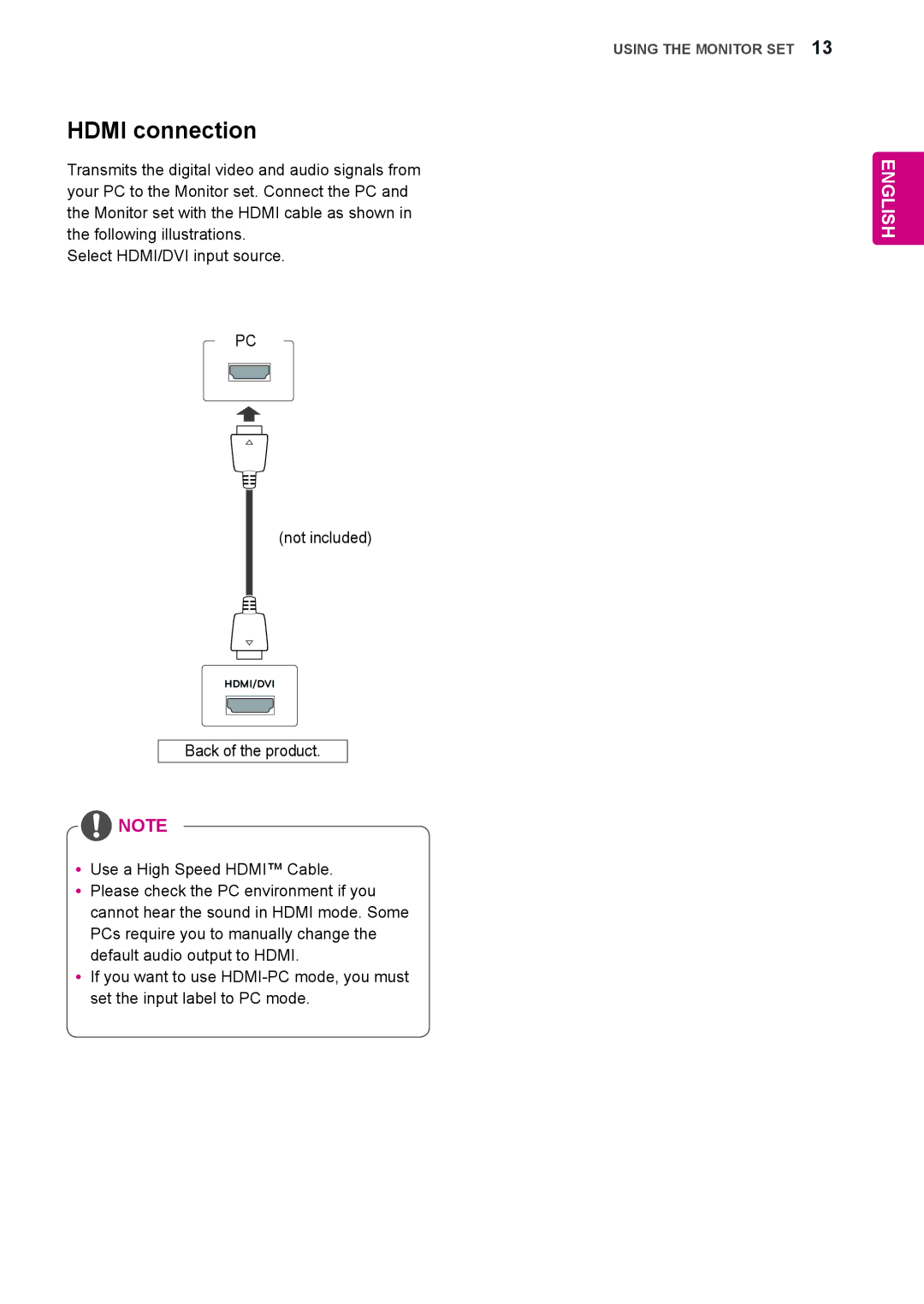 LG Electronics 65VS10 owner manual Hdmi connection 