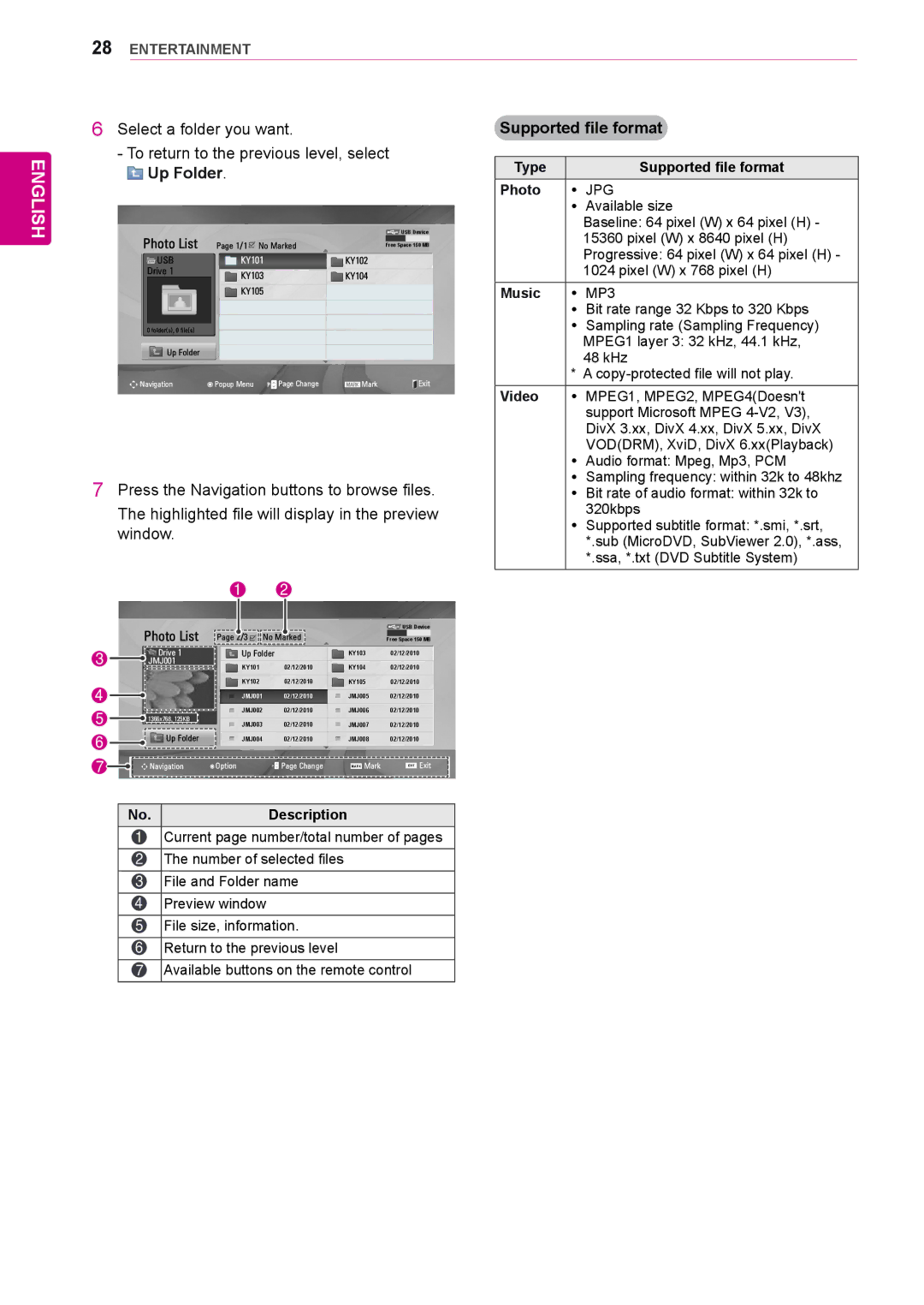 LG Electronics 65VS10 owner manual Up Folder 