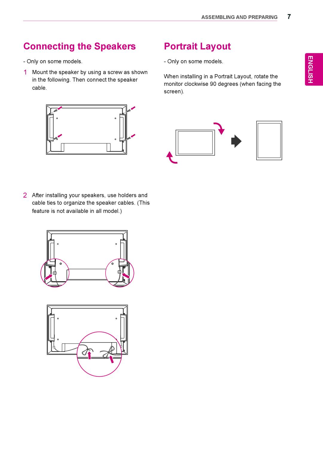 LG Electronics 65VS10 owner manual Connecting the Speakers, Portrait Layout 