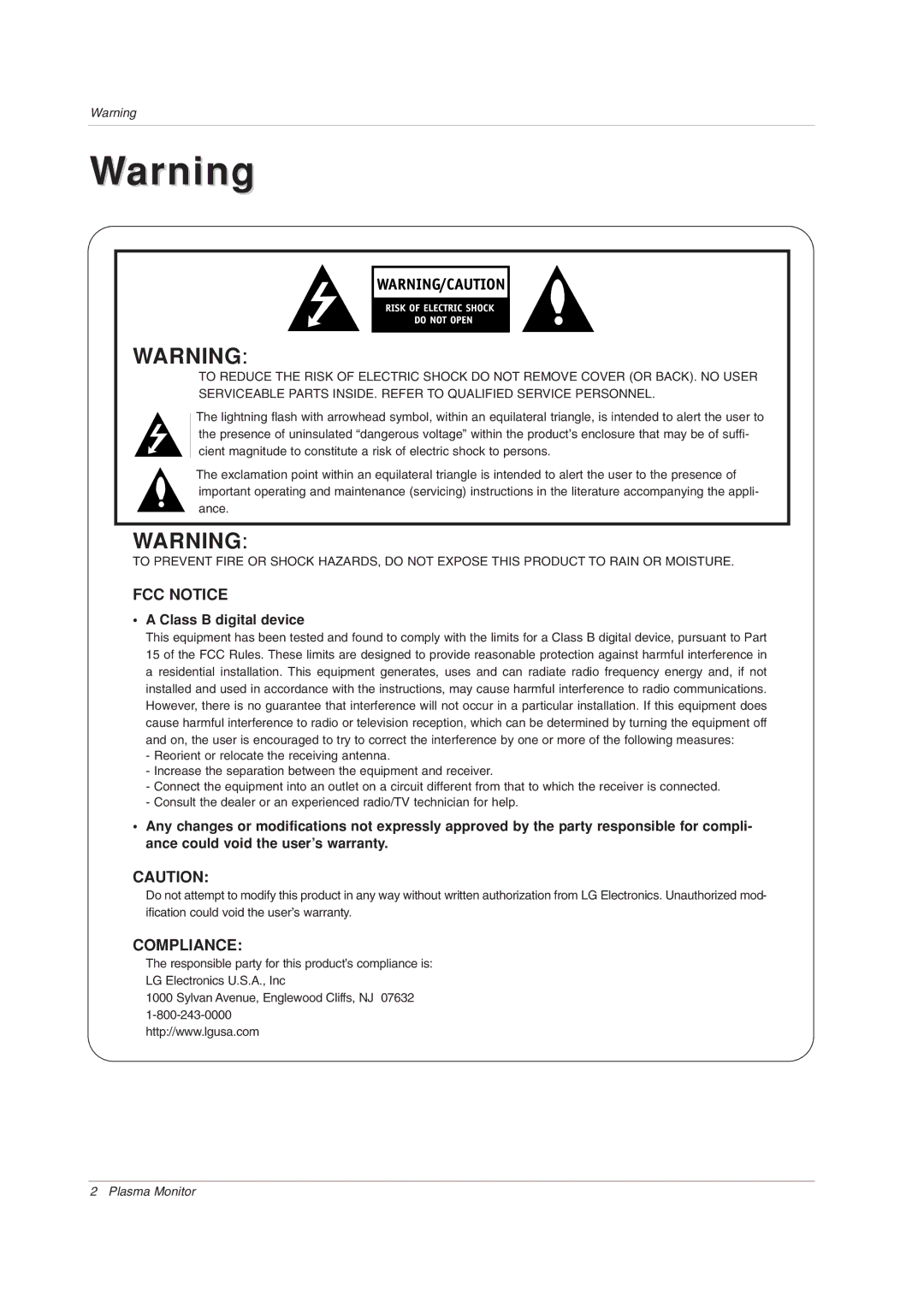 LG Electronics 71PY1M owner manual FCC Notice, Class B digital device 