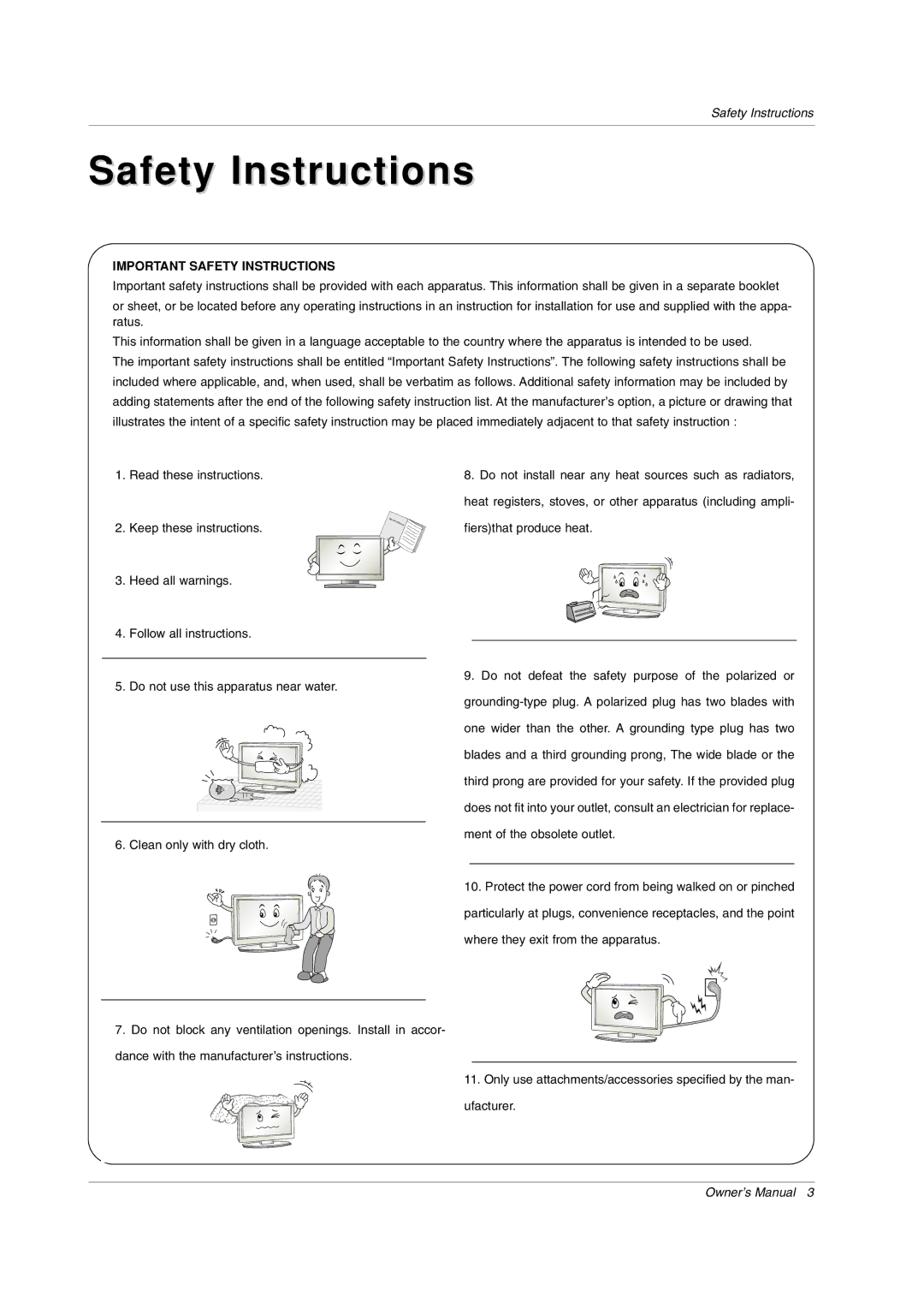 LG Electronics 71PY1M owner manual Safety Instructions 