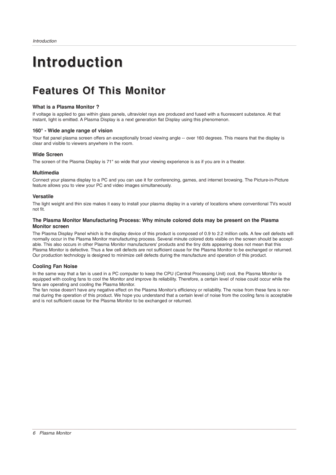 LG Electronics 71PY1M owner manual Features Of This Monitor 