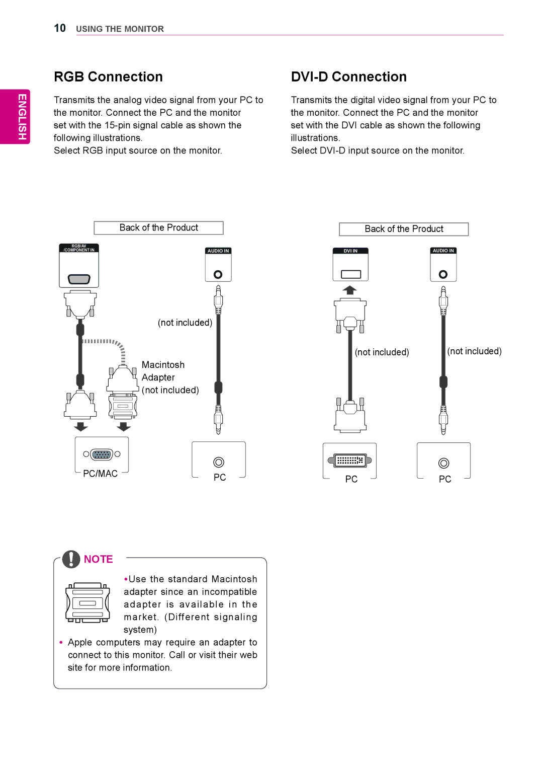 LG Electronics 72WX70MF owner manual RGB Connection, DVI-D Connection 