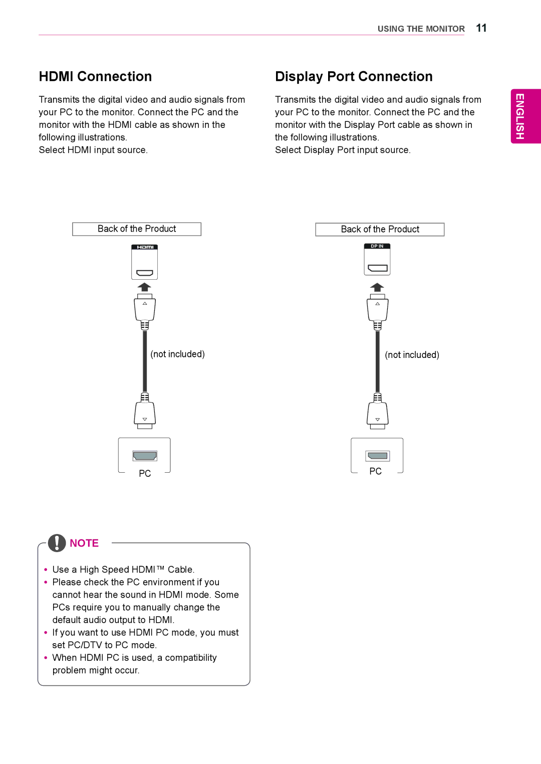 LG Electronics 72WX70MF owner manual Hdmi Connection, Display Port Connection 