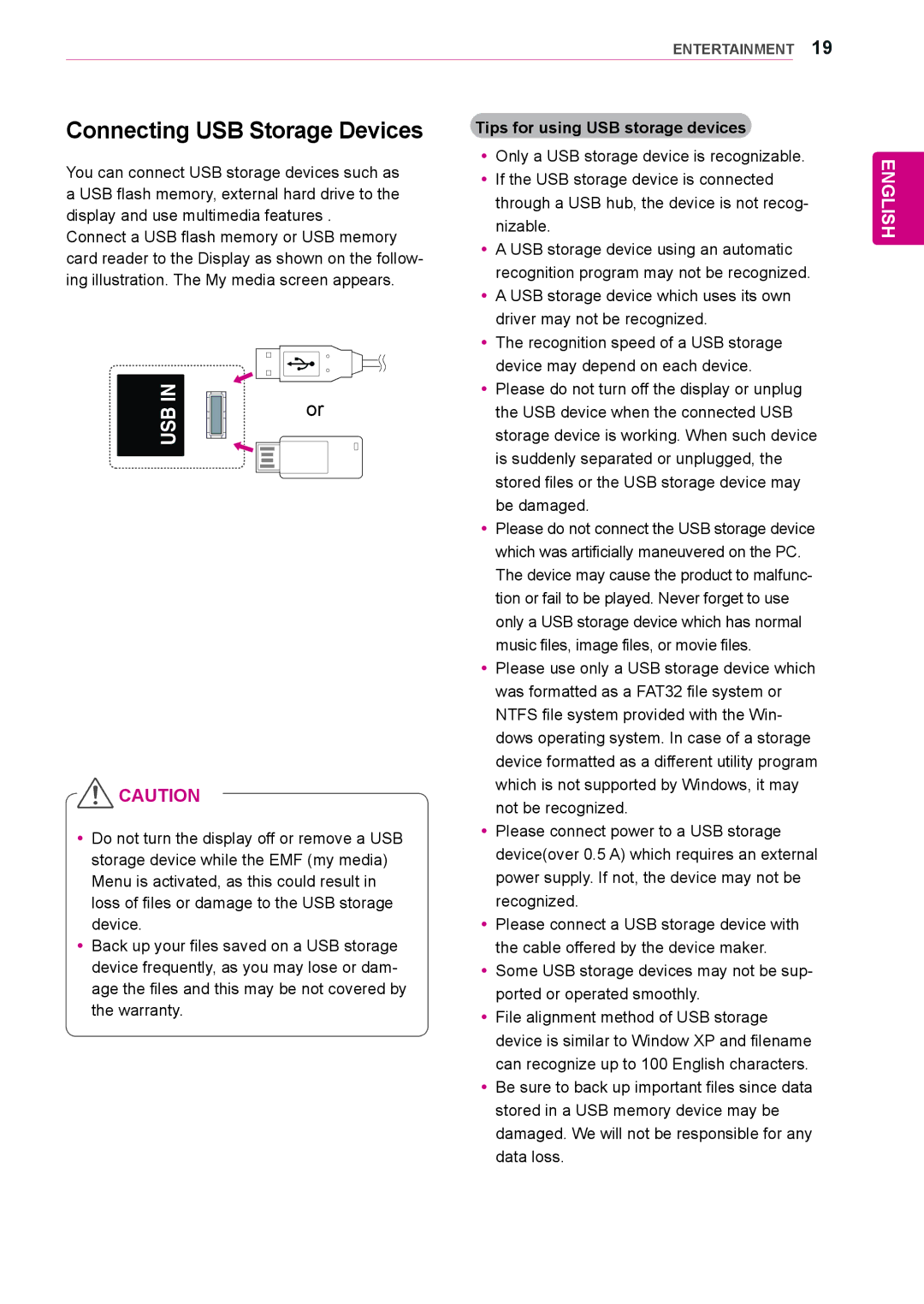 LG Electronics 72WX70MF owner manual Connecting USB Storage Devices 