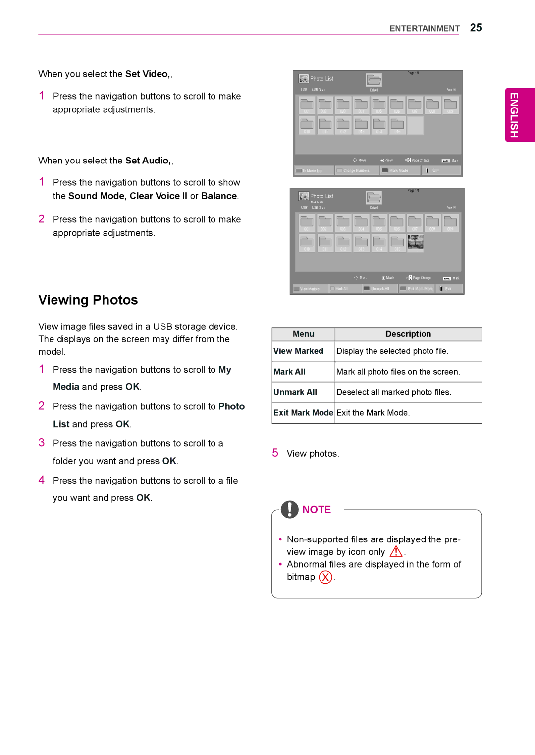 LG Electronics 72WX70MF owner manual Viewing Photos, Exit the Mark Mode 