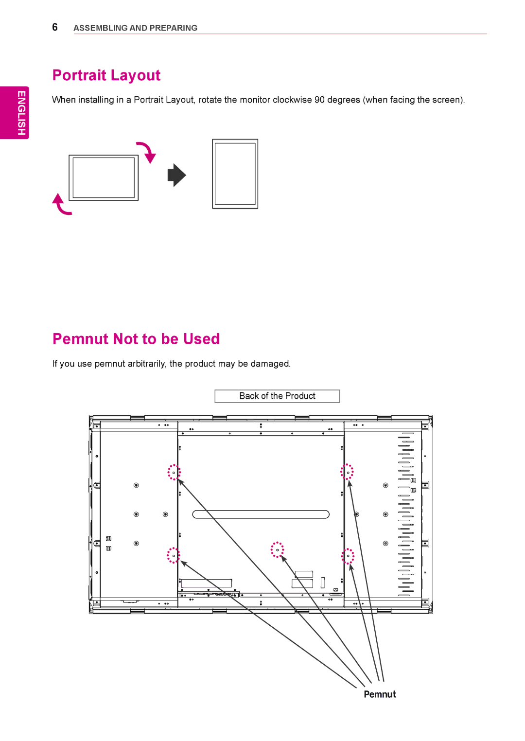 LG Electronics 72WX70MF owner manual Portrait Layout, Pemnut Not to be Used 