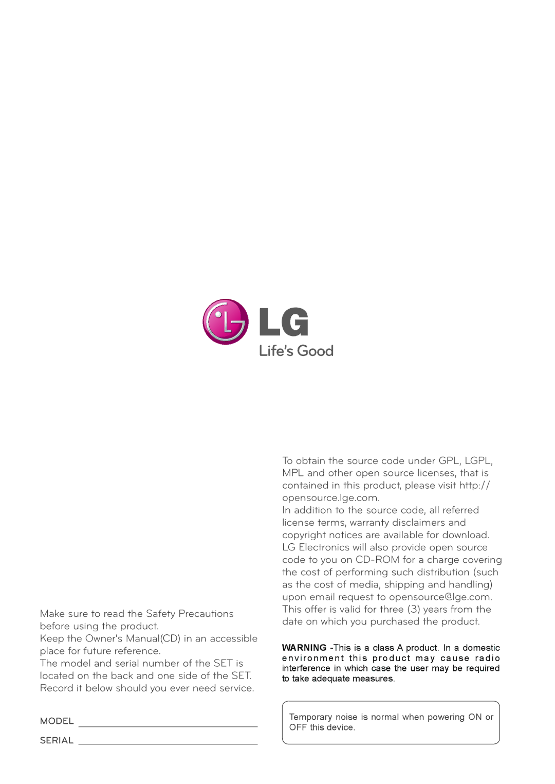 LG Electronics 72WX70MF owner manual Model 