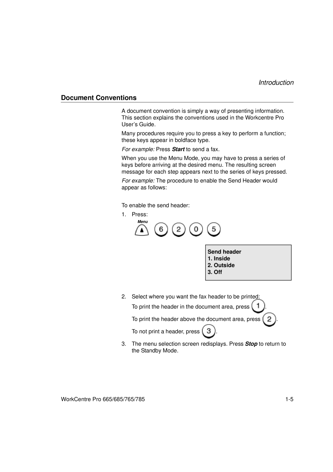 LG Electronics 685, 765, 665, 785 manual Document Conventions, Send header 1. Inside Outside Off 