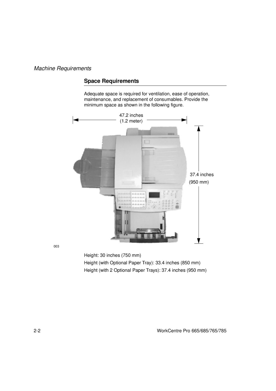 LG Electronics 785, 765, 665, 685 manual Space Requirements 