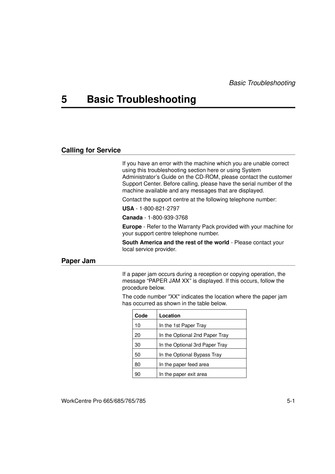 LG Electronics 665, 765, 785, 685 manual Basic Troubleshooting, Calling for Service, Paper Jam 