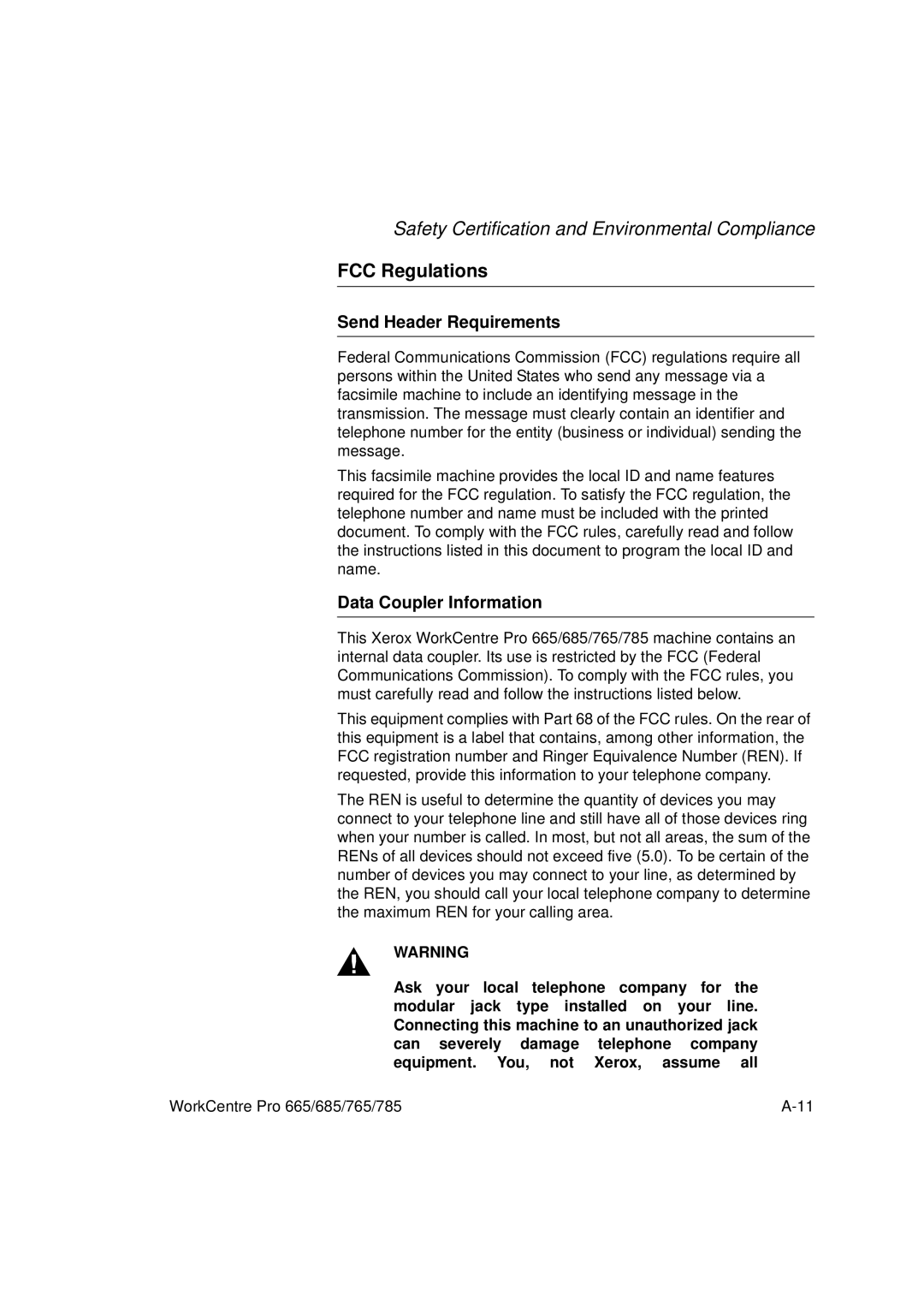 LG Electronics 685, 765, 665, 785 manual FCC Regulations, Send Header Requirements 