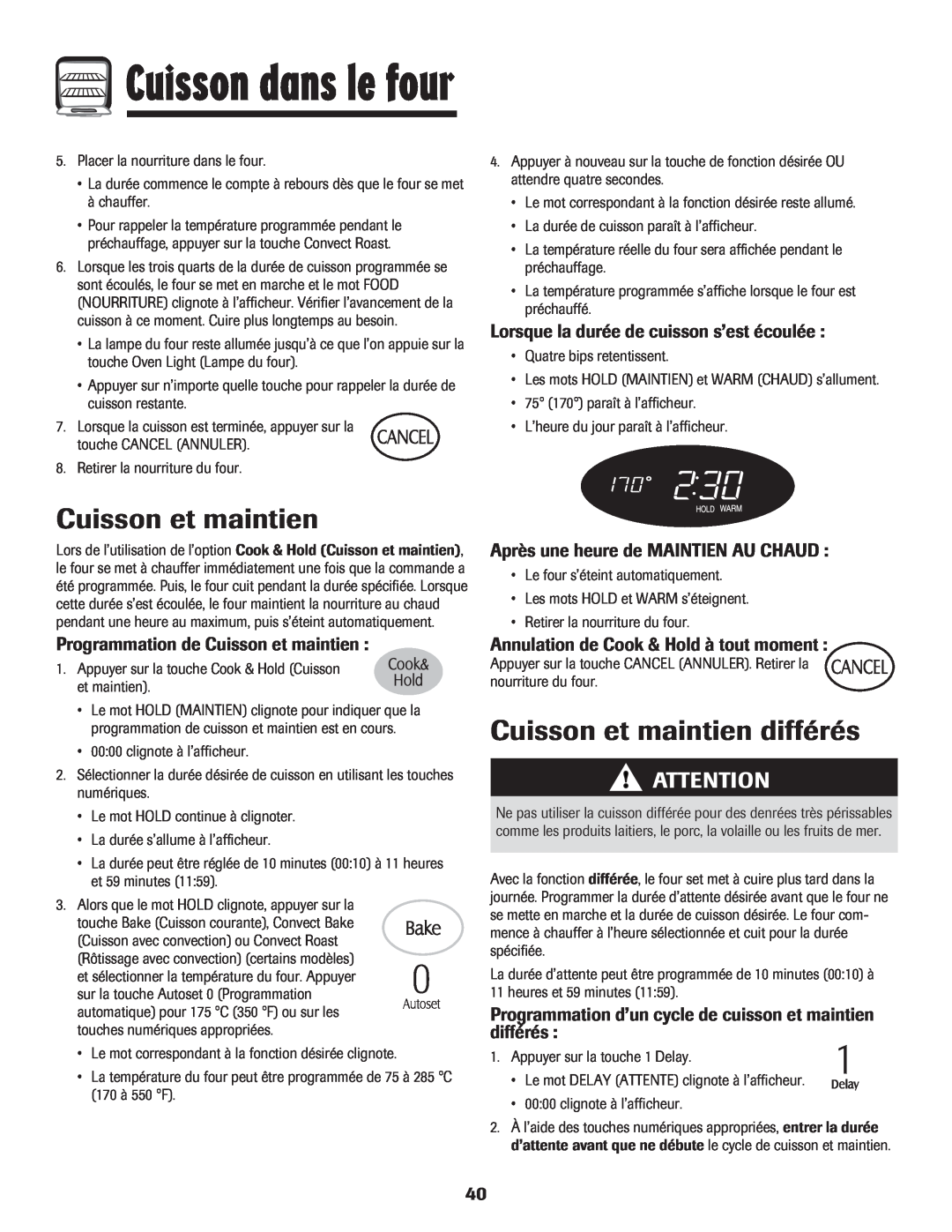 LG Electronics 800 Cuisson et maintien différés, Programmation de Cuisson et maintien, Cuisson dans le four 