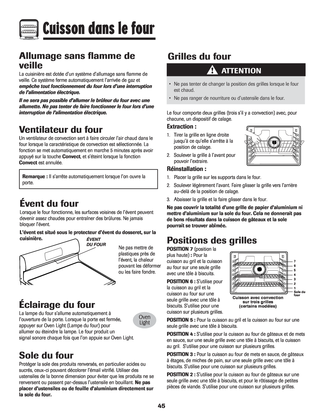 LG Electronics 800 Allumage sans flamme de veille, Ventilateur du four, Évent du four, Grilles du four, Éclairage du four 