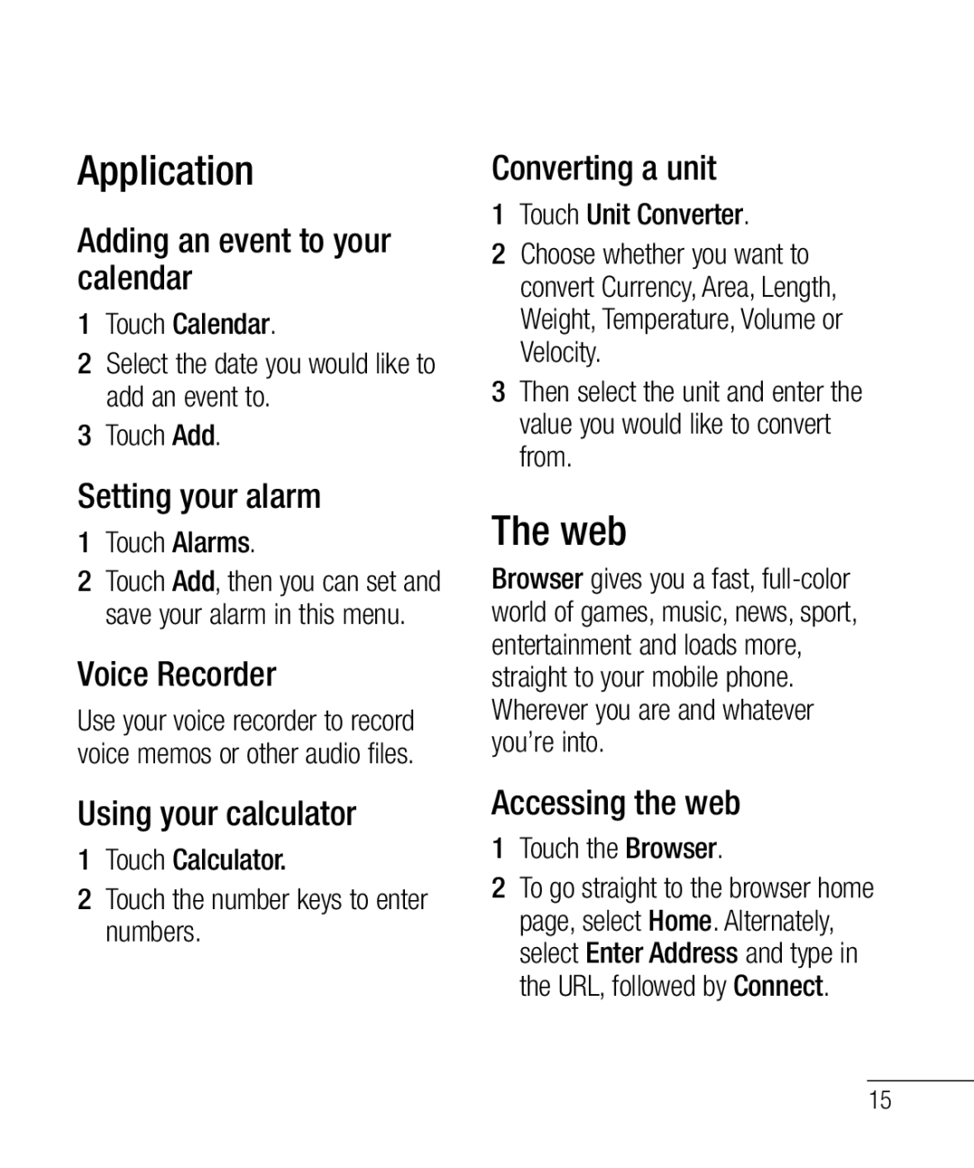 LG Electronics 800G manual Application, Web 