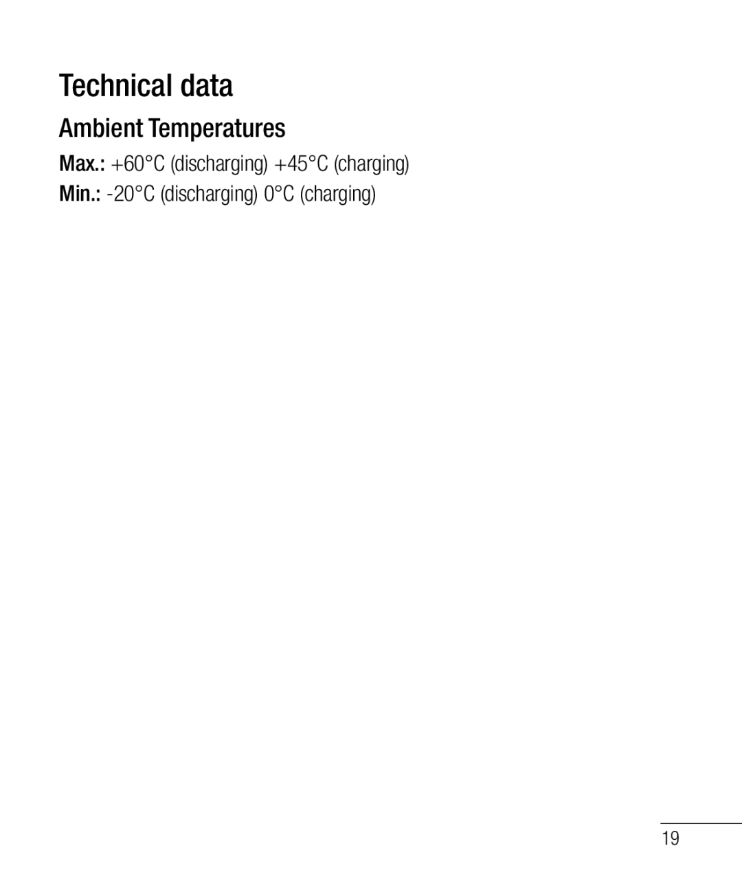 LG Electronics 800G manual Technical data, Ambient Temperatures 