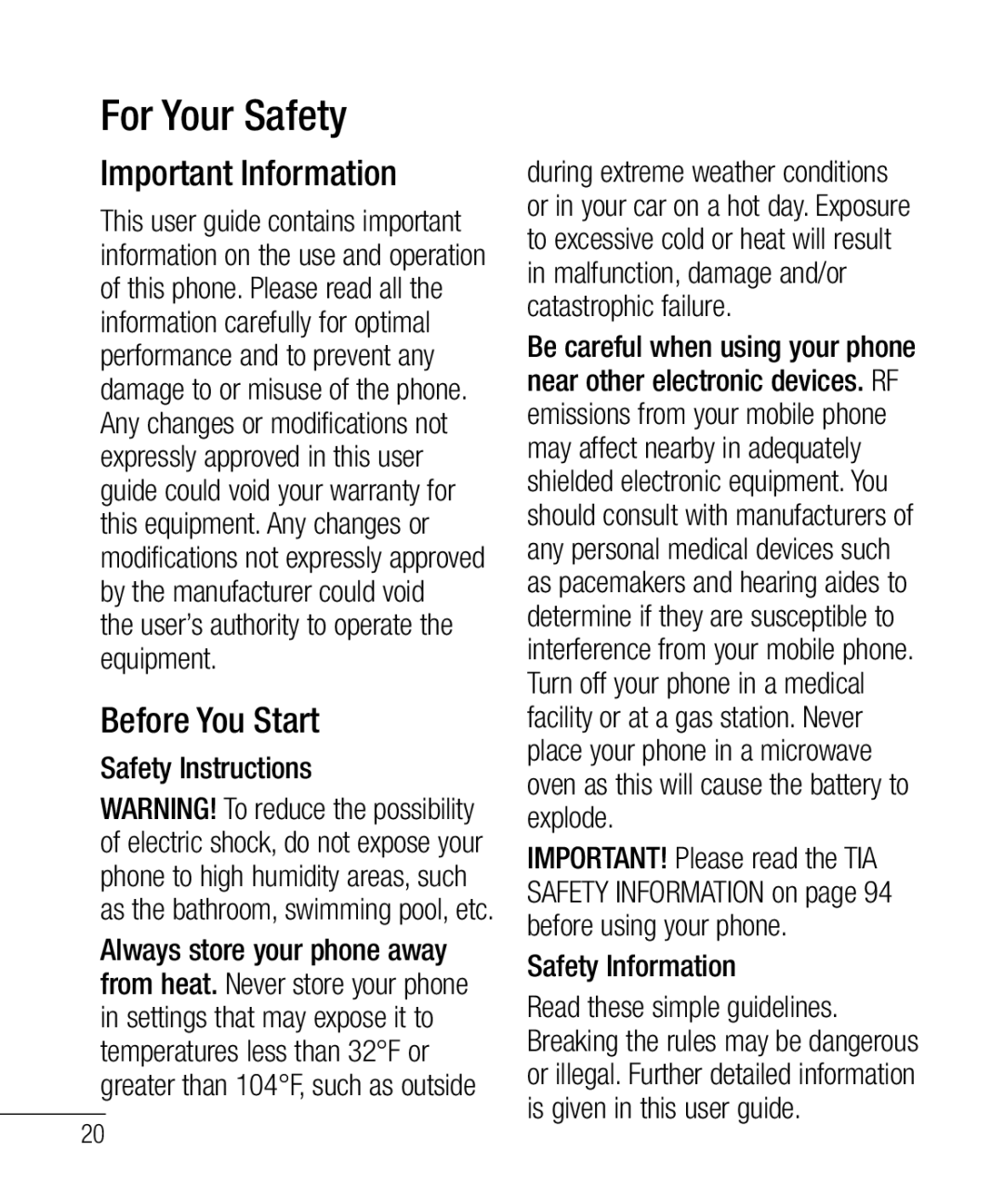 LG Electronics 800G manual For Your Safety, Important Information, Before You Start 