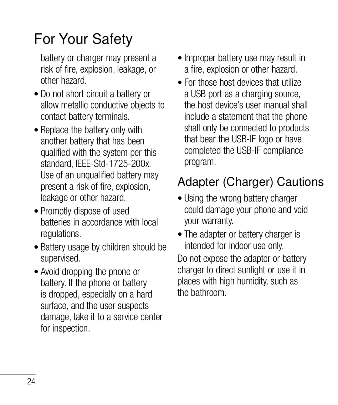 LG Electronics 800G manual Adapter Charger Cautions 