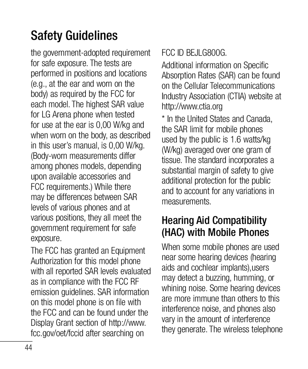 LG Electronics manual FCC ID BEJLG800G, Hearing Aid Compatibility HAC with Mobile Phones 