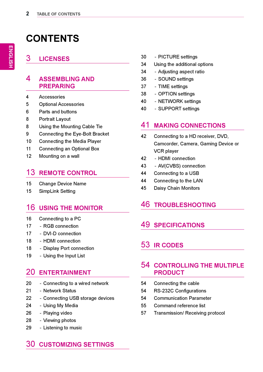 LG Electronics 84WS70MS owner manual Contents 