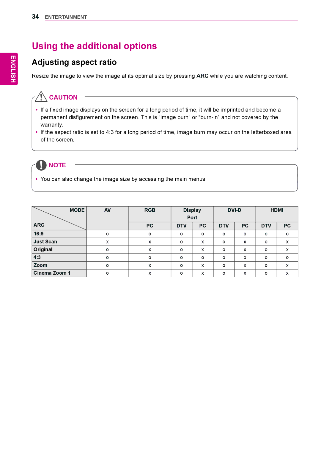 LG Electronics 84WS70MS Using the additional options, Adjusting aspect ratio, Just Scan Original Zoom Cinema Zoom 