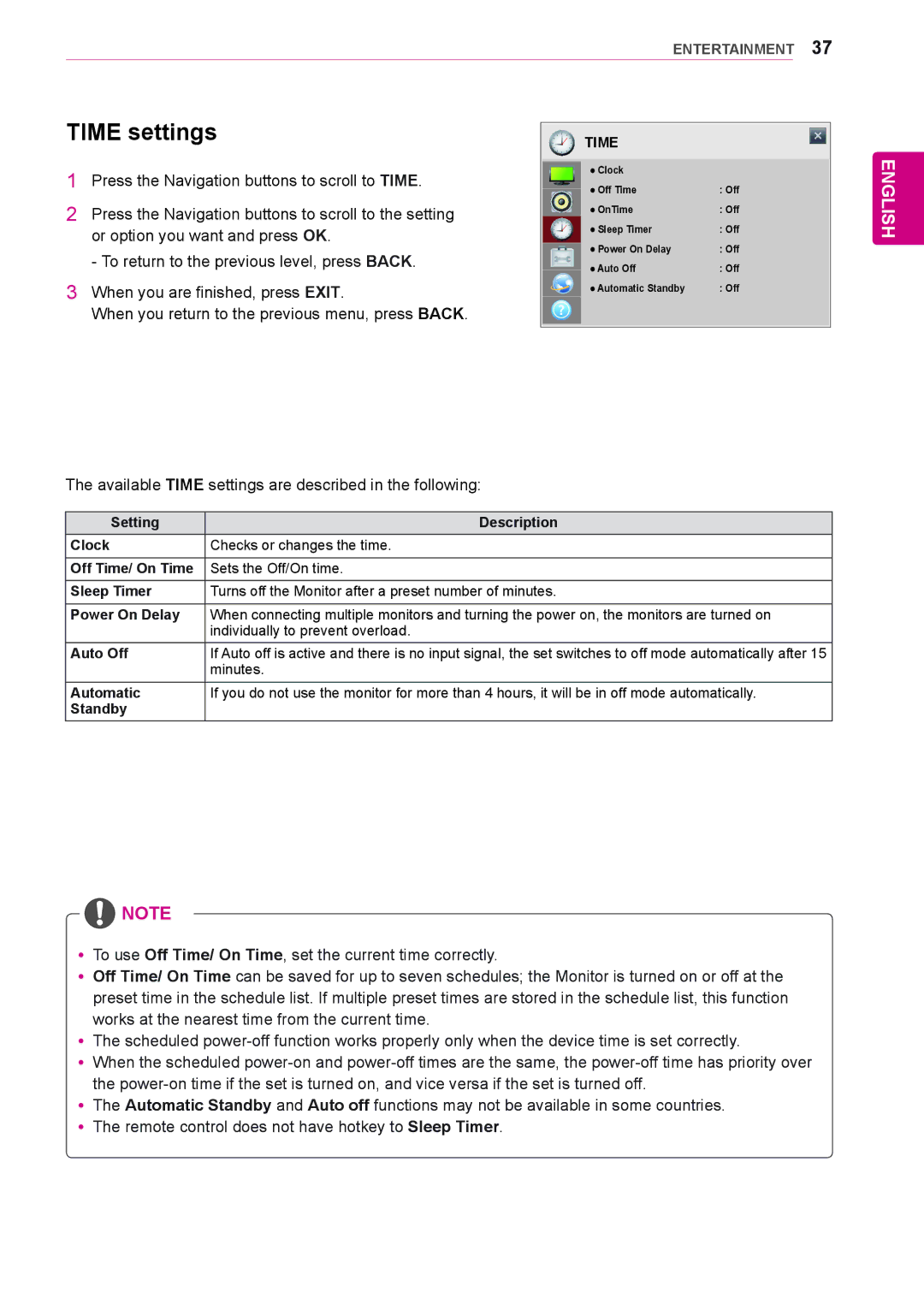 LG Electronics 84WS70MS owner manual Time settings 