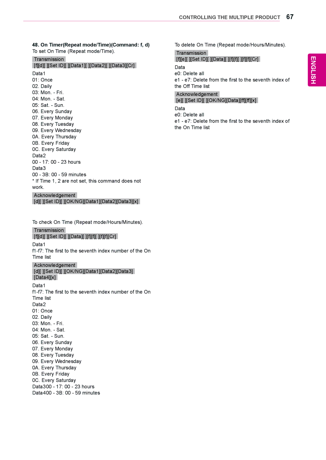 LG Electronics 84WS70MS owner manual On TimerRepeat mode/TimeCommand f, d 