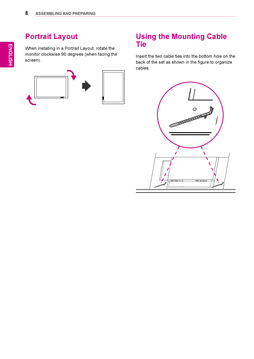 LG Electronics 84WS70MS owner manual Portrait Layout, Using the Mounting Cable Tie 