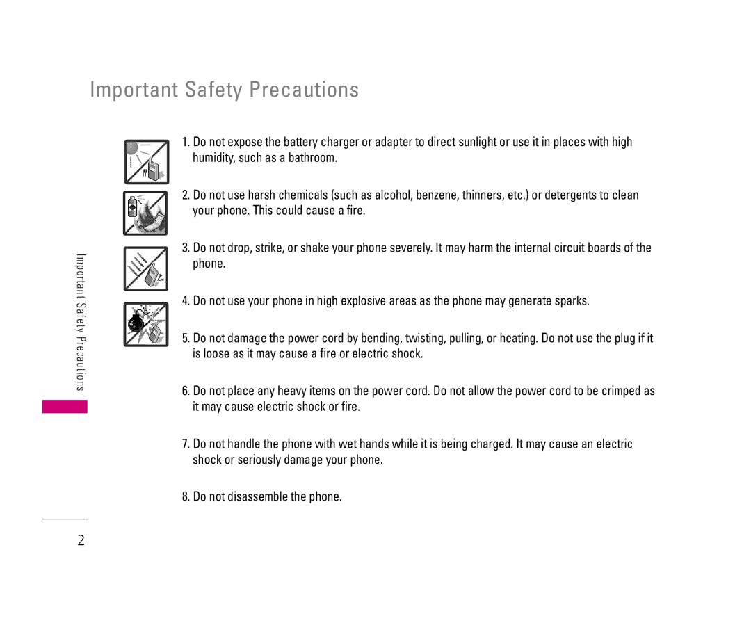 LG Electronics 8500 manual Important Safety Precautions 