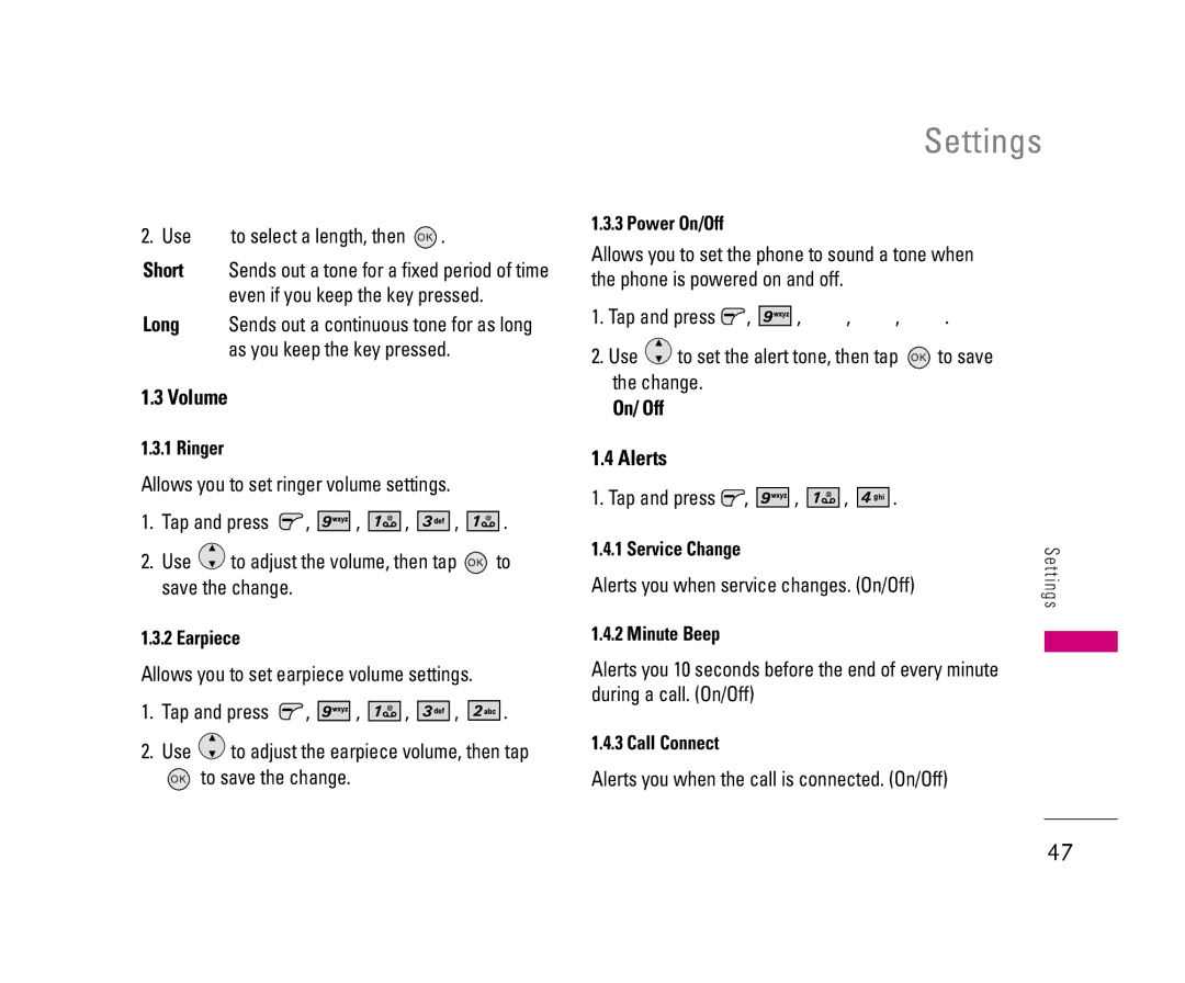 LG Electronics 8500 manual Volume, Alerts 