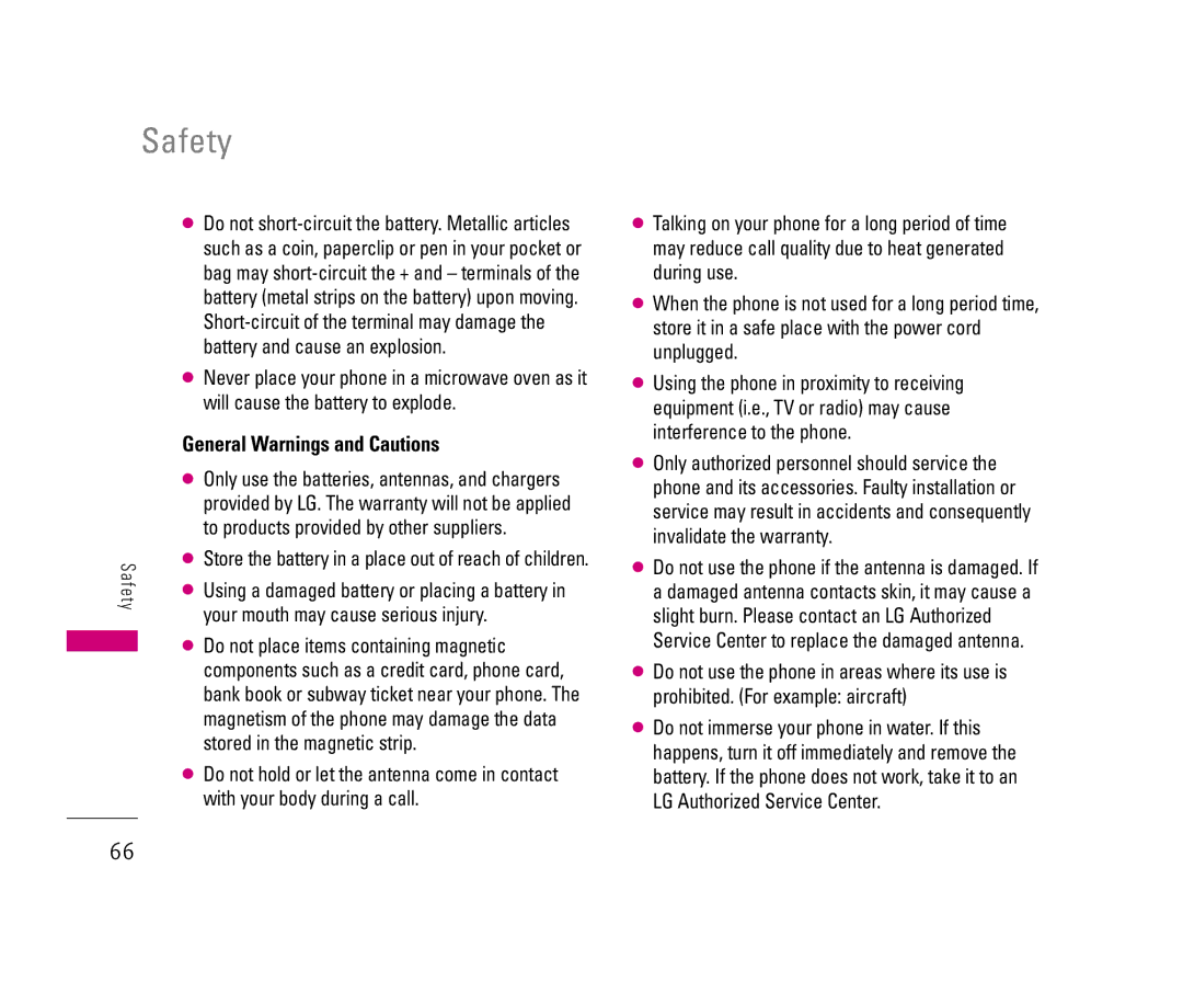 LG Electronics 8500 manual General Warnings and Cautions 