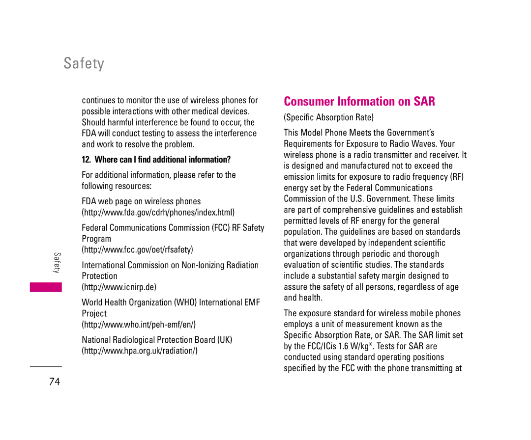 LG Electronics 8500 manual Consumer Information on SAR 