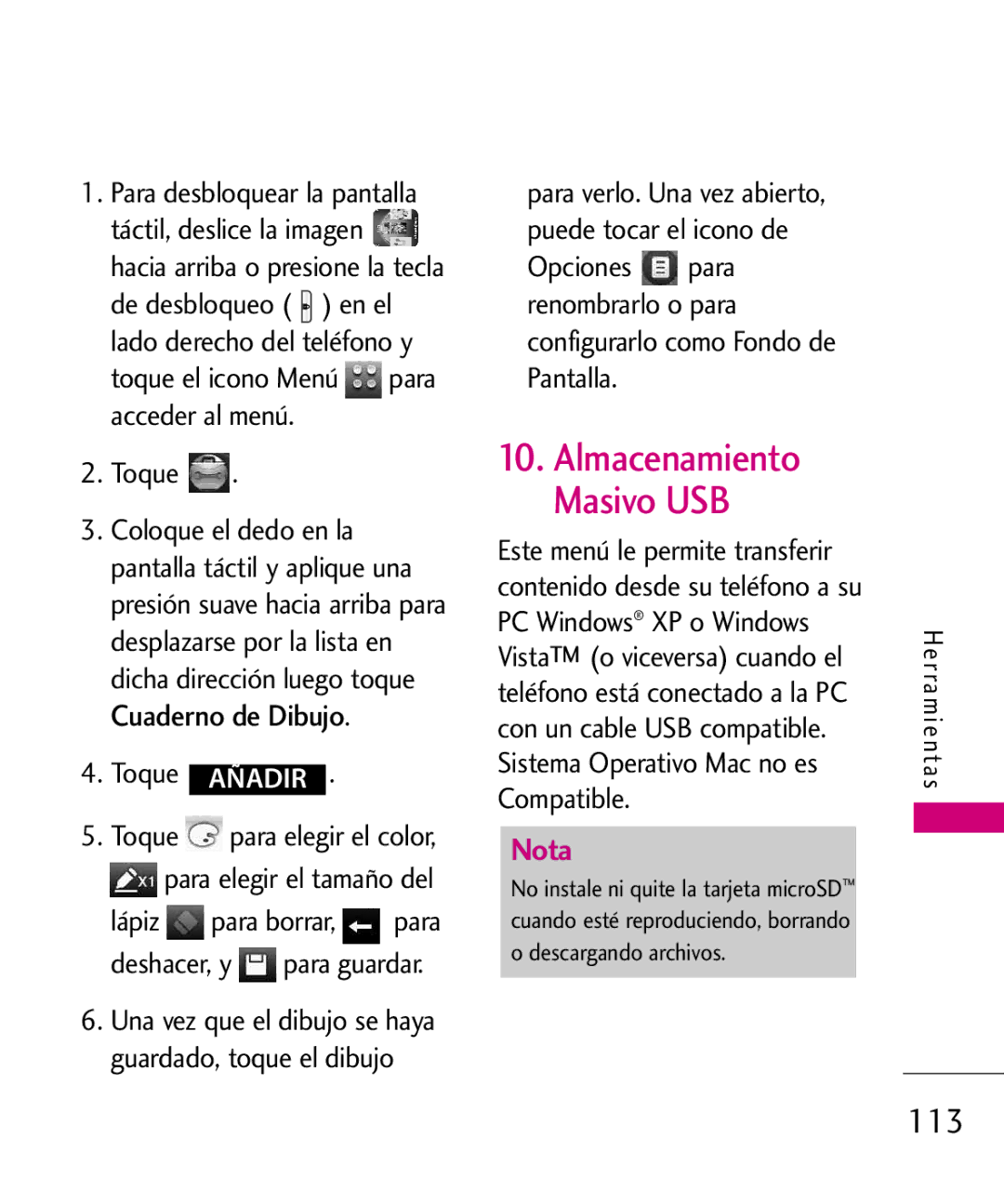 LG Electronics 8575 manual Almacenamiento Masivo USB, 113 