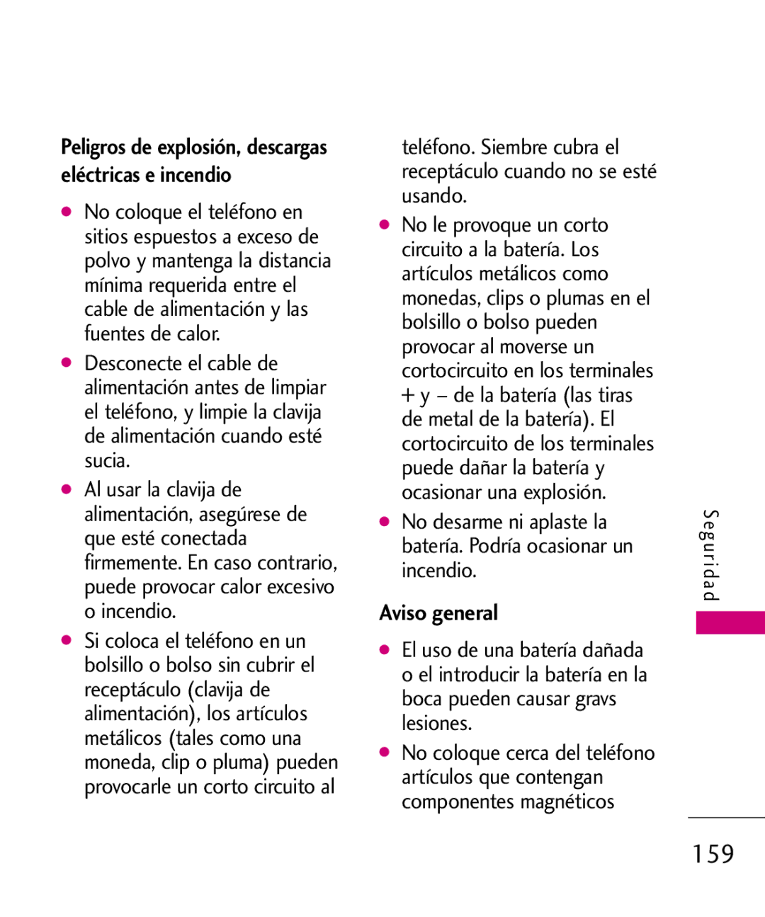 LG Electronics 8575 manual 159, Aviso general 