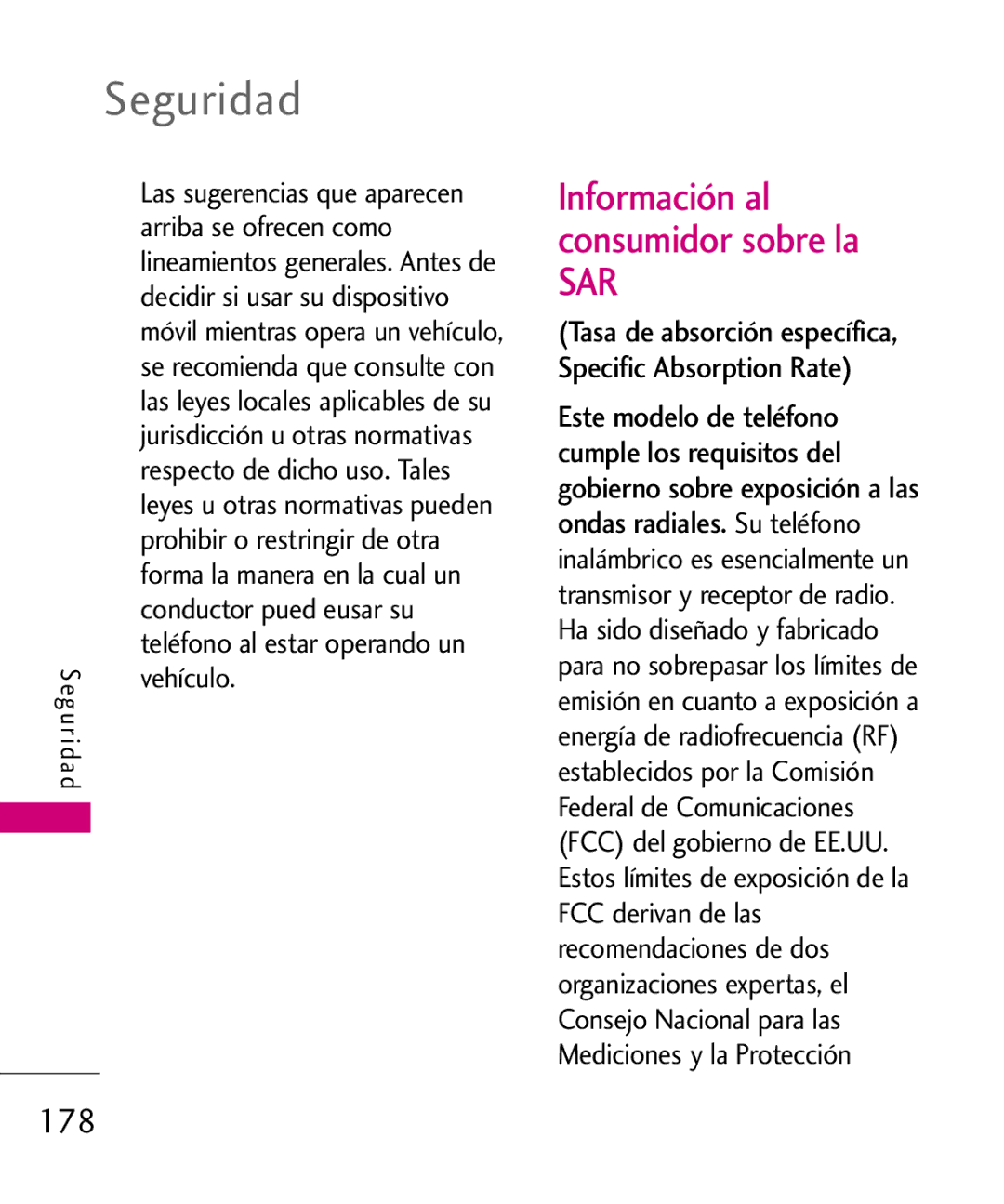 LG Electronics 8575 manual Información al consumidor sobre la, 178 