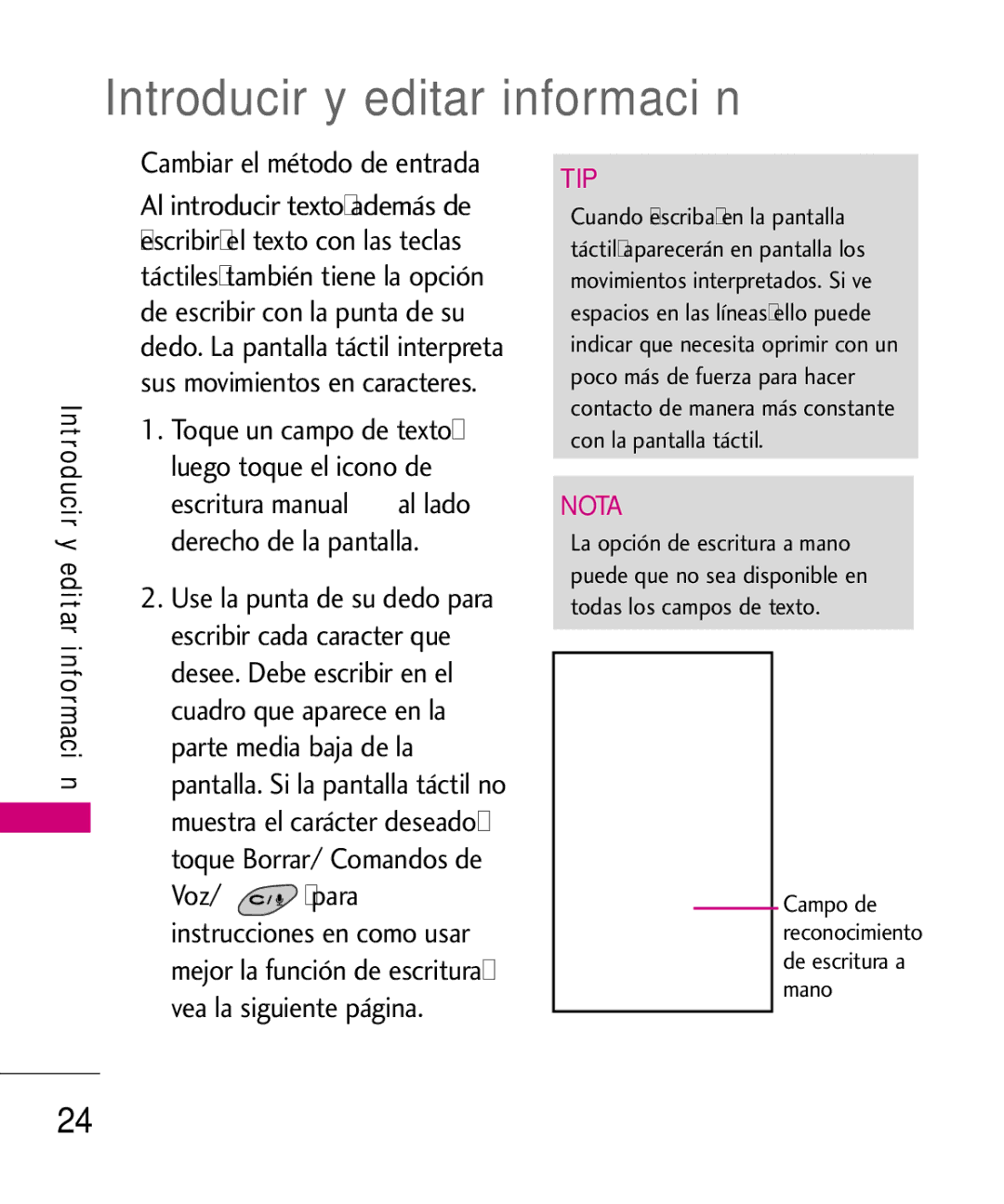 LG Electronics 8575 manual Introducir y editar información, Cambiar el método de entrada 