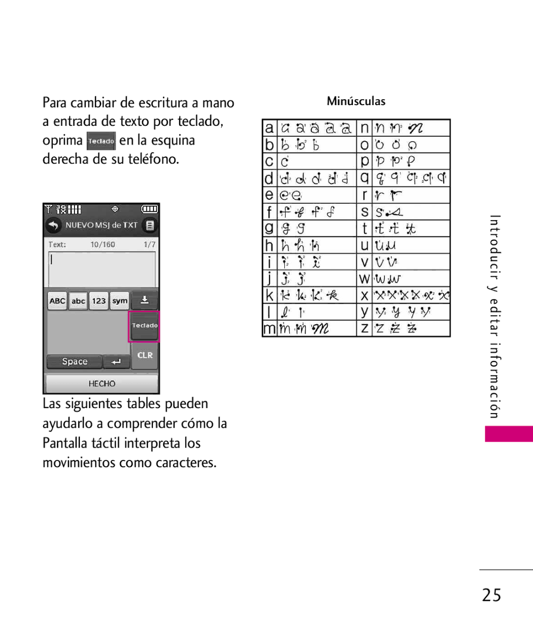 LG Electronics 8575 manual Para cambiar de escritura a mano Minúsculas 