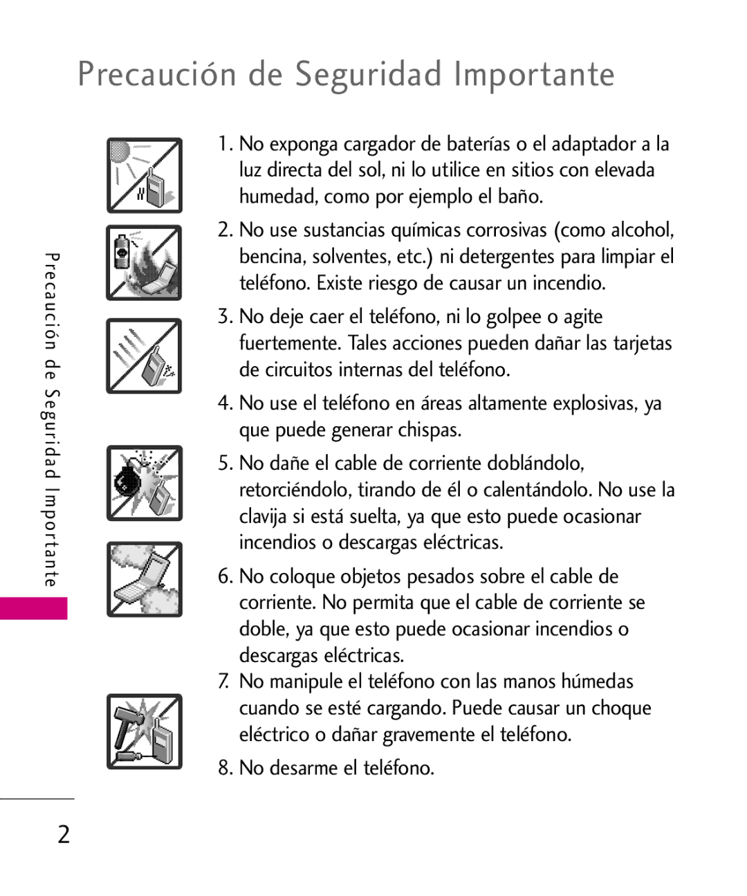 LG Electronics 8575 manual Precaución de Seguridad Importante, No desarme el teléfono 