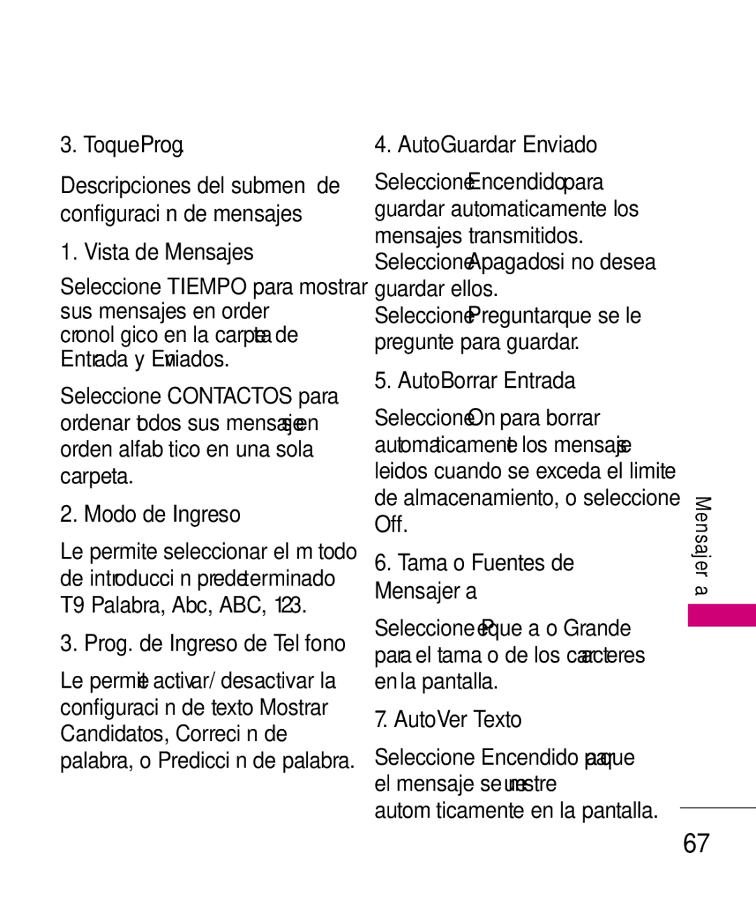LG Electronics 8575 manual Modo de Ingreso, AutoBorrar Entrada, AutoVer Texto 