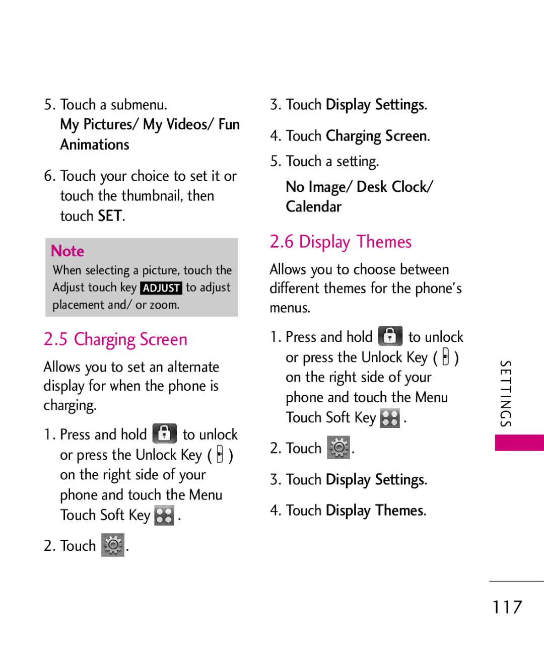 LG Electronics 8575 manual Charging Screen, Display Themes, 117 