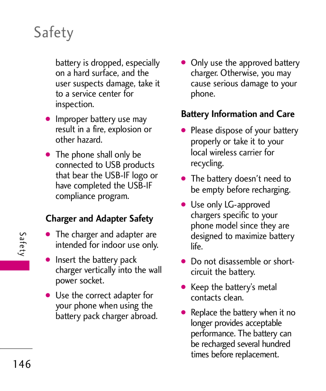 LG Electronics 8575 146, Charger and Adapter Safety, Battery Information and Care, Insert the battery pack, Power socket 