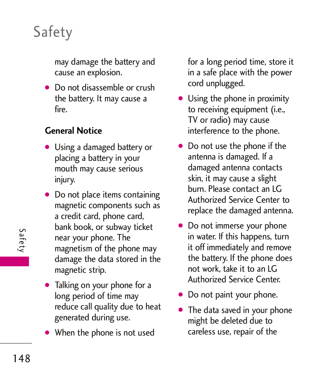 LG Electronics 8575 manual 148, General Notice 